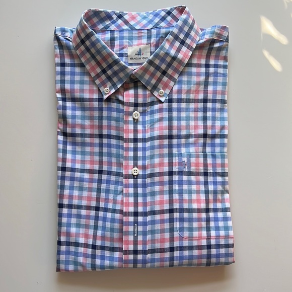 Johnnie O mens button up long sleeve XL pink blue - Picture 1 of 5